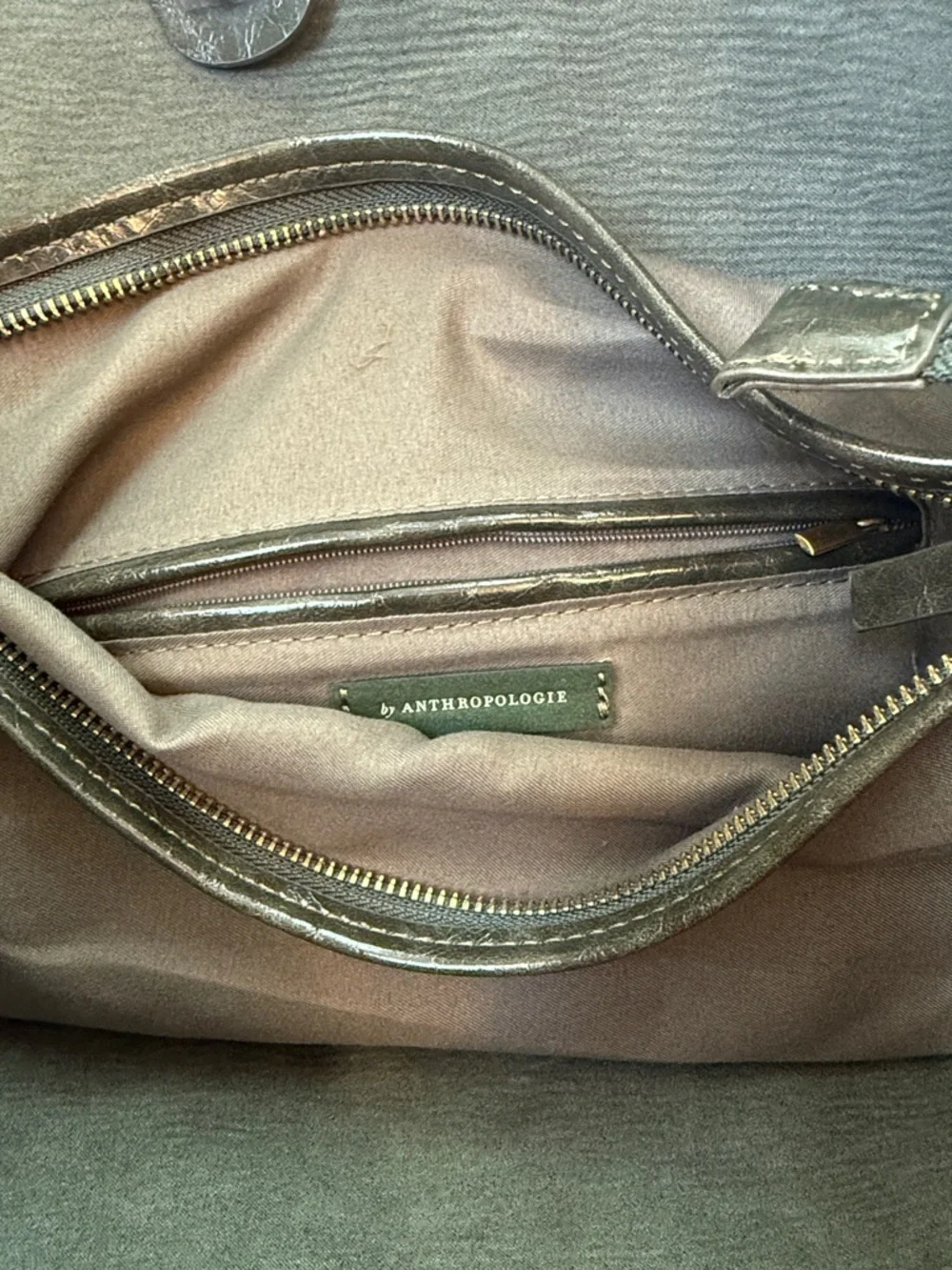 Anthropologie Tote Rowan Slouchy Dark Green Polyurethane Shoulder Bag / Purse